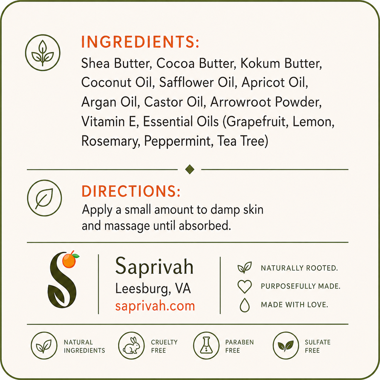 Product label with ingredients, directions, and brand information for Saprivah.